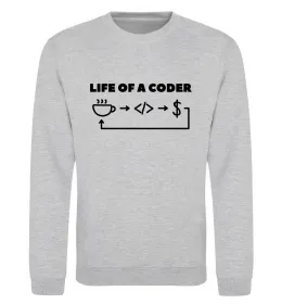 Свитшот Life of a coder Серый меланж фото