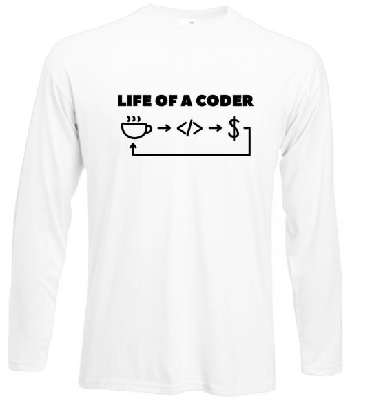 Лонгслів Life of a coder Білий фото