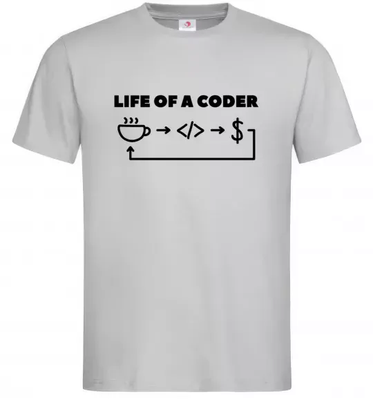 Мужская футболка Life of a coder Серый фото