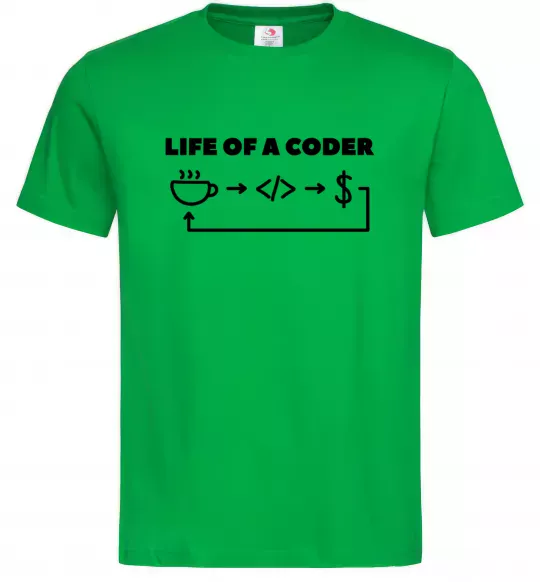 Мужская футболка Life of a coder Зеленый фото