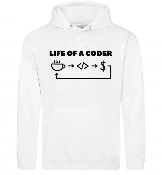 Мужская толстовка (худи) Life of a coder Белый фото