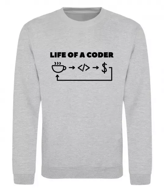Свитшот Life of a coder Серый меланж фото