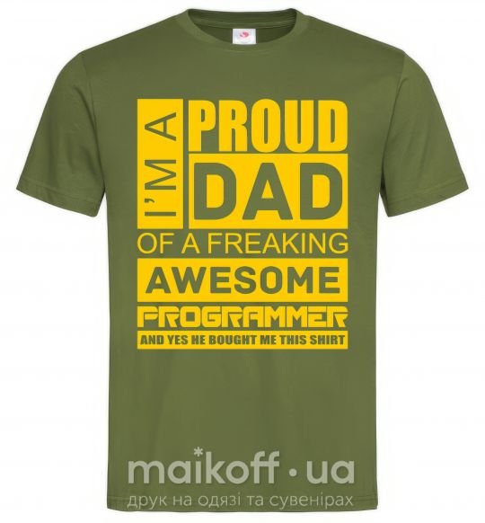 Чоловіча футболка Proud father of an awesome programmer Оливковий фото