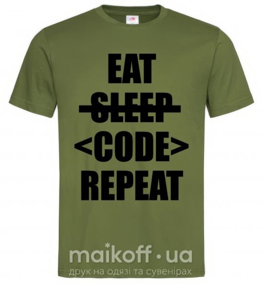 Чоловіча футболка Eat code repeat Оливковий фото