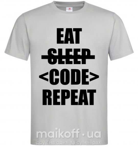 Мужская футболка Eat code repeat Серый фото