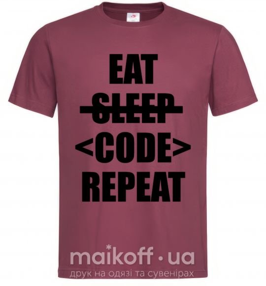 Чоловіча футболка Eat code repeat Бордовий фото