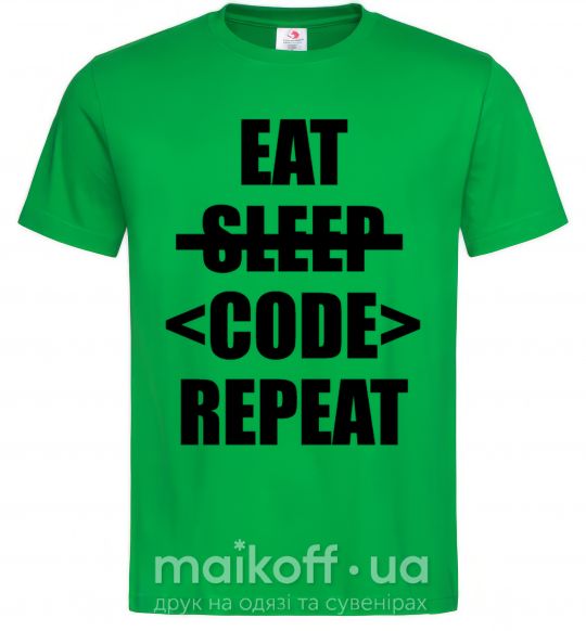 Мужская футболка Eat code repeat Зеленый фото