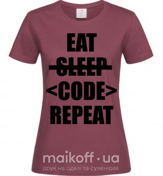 Жіноча футболка Eat code repeat Бордовий фото