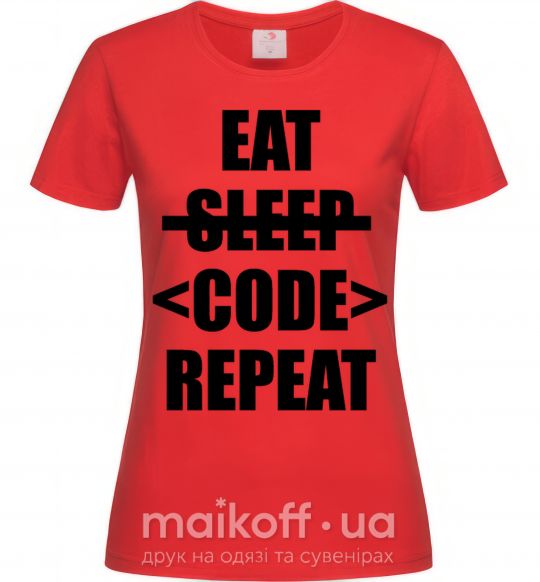 Женская футболка Eat code repeat Красный фото