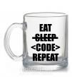 Чашка стеклянная Eat code repeat Прозрачный фото