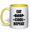 Чашка з кольоровою ручкою Eat code repeat Сонячно жовтий фото