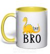 Чашка з кольоровою ручкою Dinosaur big bro Сонячно жовтий фото