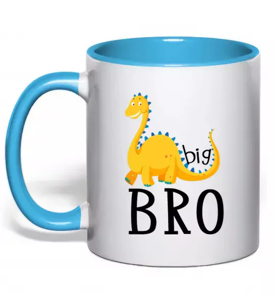 Чашка з кольоровою ручкою Dinosaur big bro Блакитний фото