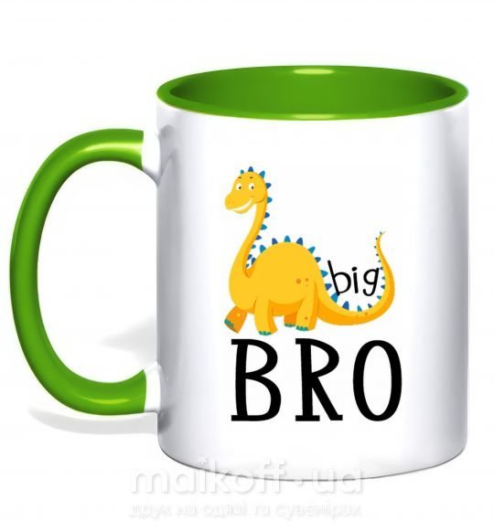 Чашка з кольоровою ручкою Dinosaur big bro Зелений фото