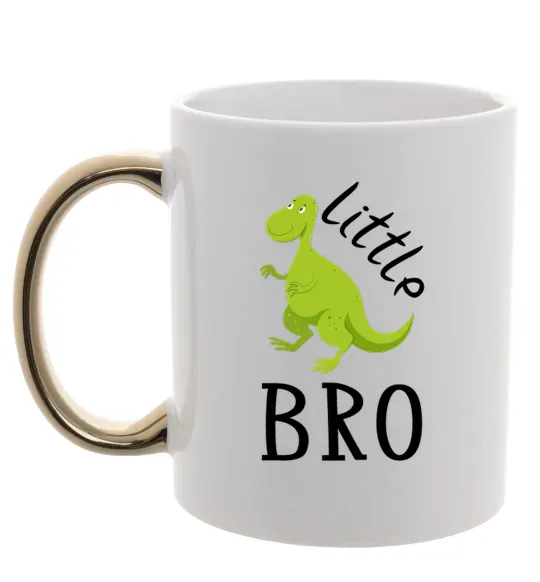 Чашка з кольоровою ручкою Dinosaur little bro Золото фото