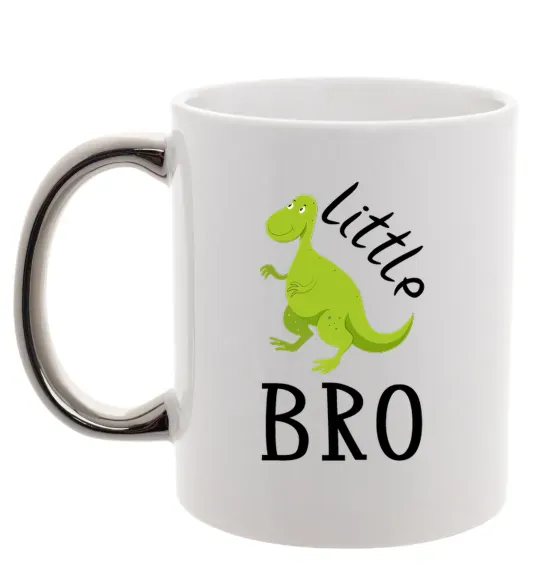 Чашка з кольоровою ручкою Dinosaur little bro Срібло фото