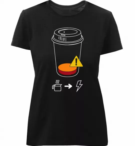 Женская премиум футболка Низкий заряд нужен кофе Черный фото