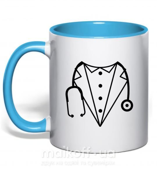 Чашка з кольоровою ручкою Костюм доктора Блакитний фото