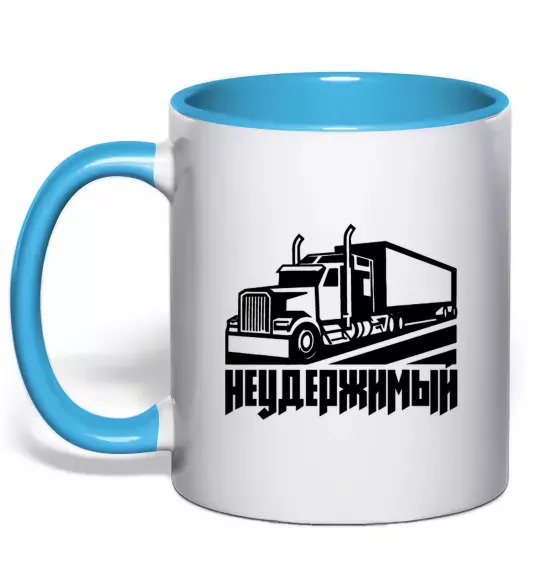 Чашка з кольоровою ручкою Неудержимый Блакитний фото