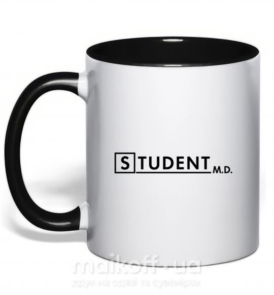 Чашка з кольоровою ручкою Student MD Чорний фото