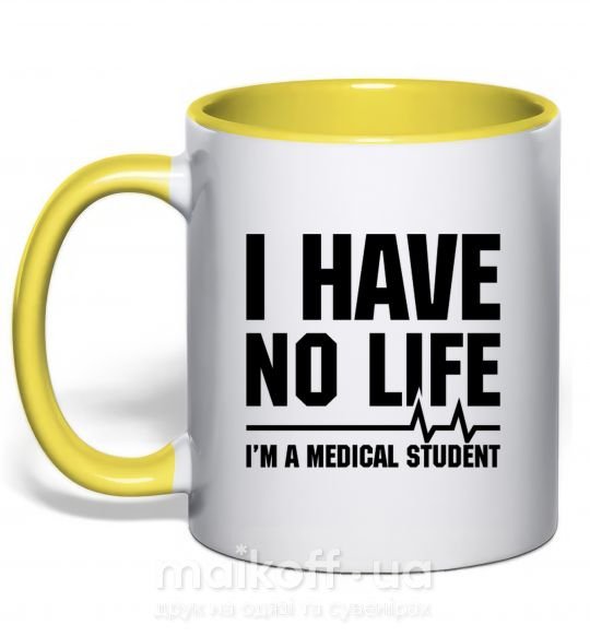 Чашка з кольоровою ручкою I have no life i'm a medical student Сонячно жовтий фото