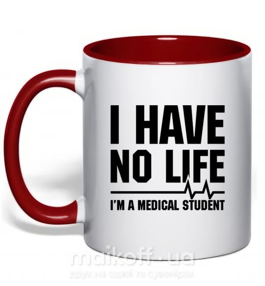 Чашка з кольоровою ручкою I have no life i'm a medical student Червоний фото