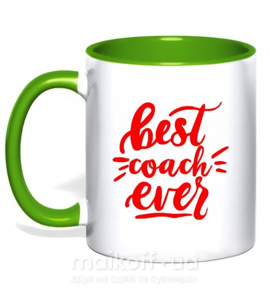 Чашка с цветной ручкой Best coach ever Зеленый фото