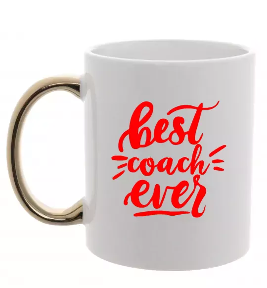 Чашка с цветной ручкой Best coach ever Золото фото