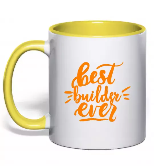 Чашка с цветной ручкой Best builder ever Солнечно желтый фото