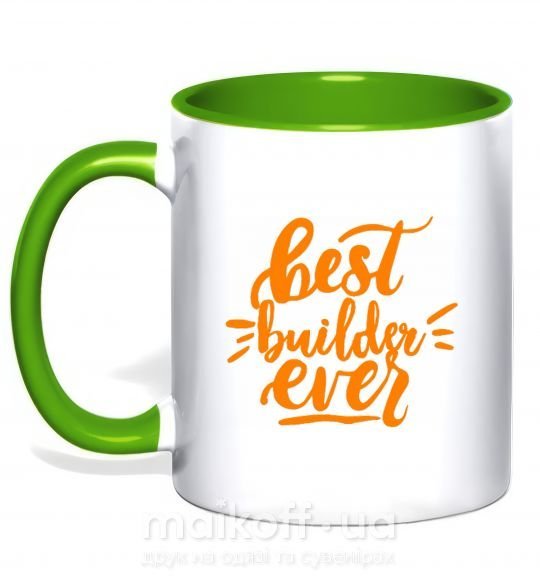 Чашка з кольоровою ручкою Best builder ever Зелений фото