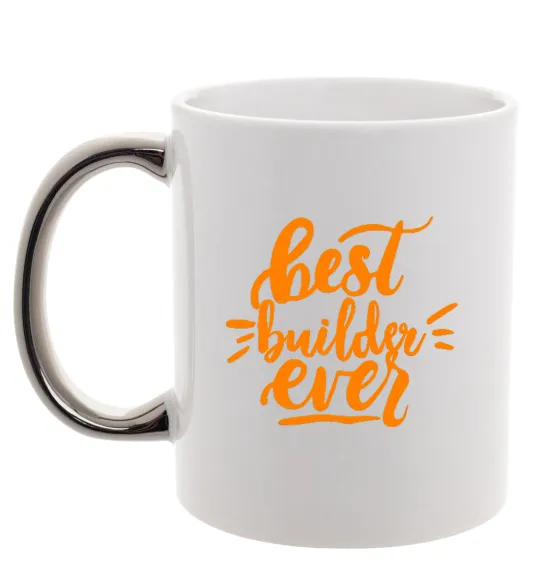 Чашка с цветной ручкой Best builder ever Серебро фото