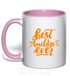 Чашка з кольоровою ручкою Best builder ever Ніжно рожевий фото