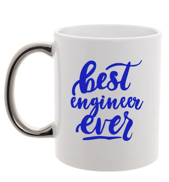 Чашка з кольоровою ручкою Best engineer ever Срібло фото