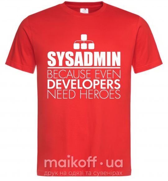 Мужская футболка Sysadmin because even developers need a hero Красный фото