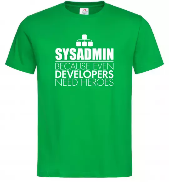Чоловіча футболка Sysadmin because even developers need a hero Зелений фото