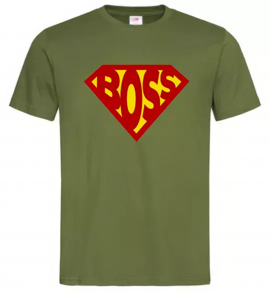 Мужская футболка Супер босс логотип Оливковый фото