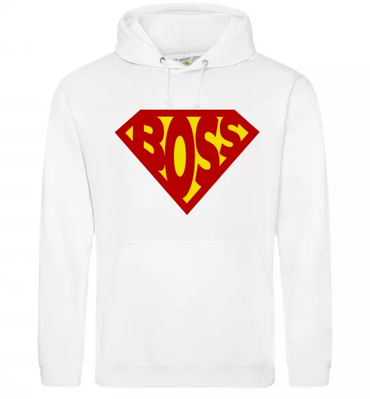 Чоловіча толстовка (худі) Супер босс логотип Білий фото