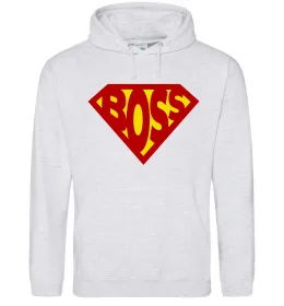 Мужская толстовка (худи) Супер босс логотип Серый меланж фото