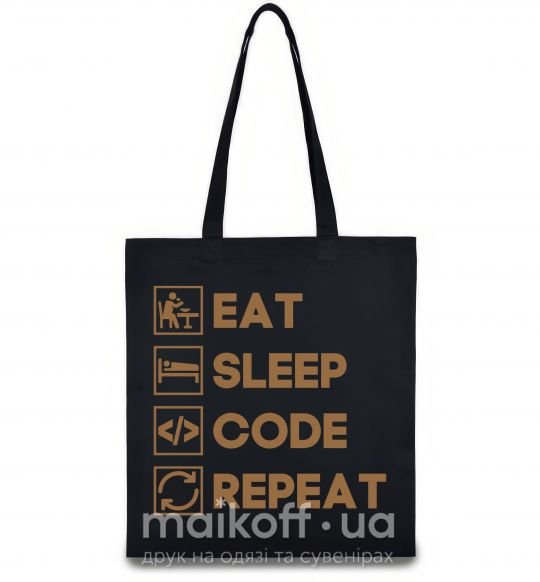 Эко-сумка Eat sleep code repeat icons Черный фото