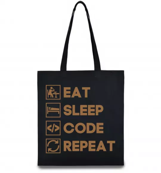 Еко-сумка Eat sleep code repeat icons Чорний фото