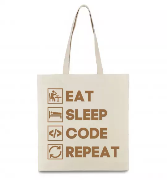 Еко-сумка Eat sleep code repeat icons Бежевий фото