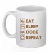 Чашка керамическая Eat sleep code repeat icons Белый фото