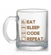 Чашка стеклянная Eat sleep code repeat icons Прозрачный фото