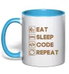 Чашка с цветной ручкой Eat sleep code repeat icons Голубой фото
