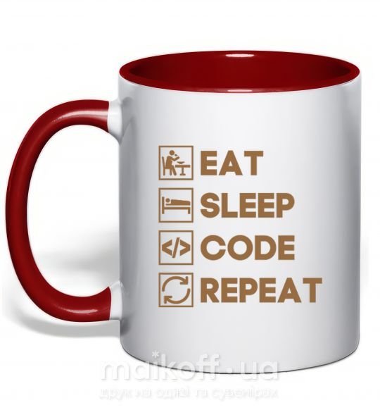 Чашка с цветной ручкой Eat sleep code repeat icons Красный фото