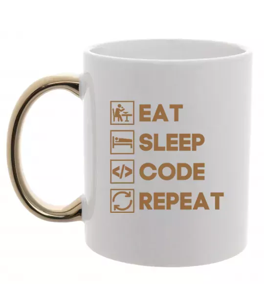 Чашка с цветной ручкой Eat sleep code repeat icons Золото фото