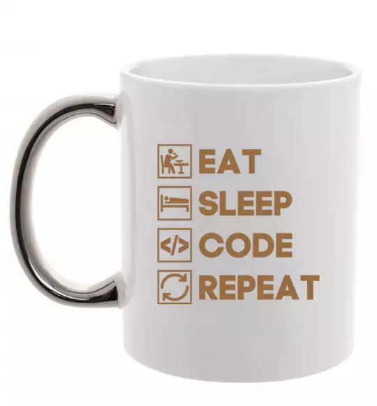 Чашка с цветной ручкой Eat sleep code repeat icons Серебро фото