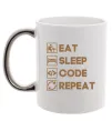 Чашка с цветной ручкой Eat sleep code repeat icons Серебро фото