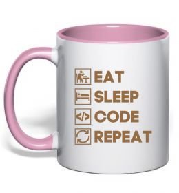 Чашка з кольоровою ручкою Eat sleep code repeat icons