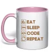 Чашка с цветной ручкой Eat sleep code repeat icons Нежно розовый фото